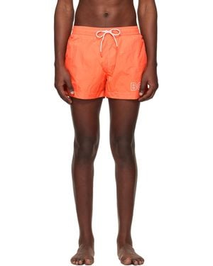 BOSS Outline Logo Print Swim Shorts - Orange
