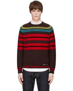 Lanvin Pull Gris En Laine Et Cachemire À Rayures - Rouge
