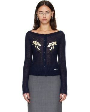 ShuShu/Tong Cardigan Bleu Marine À Ornements Floraux À Paillettes