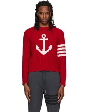 Thom Browne Pull Rouge En Laine Mérinos À Quatre Rayures Et À Image En Intarsia