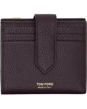 Tom Ford Burgundy Soft Grain Leather Snap Wallet - Multicolour