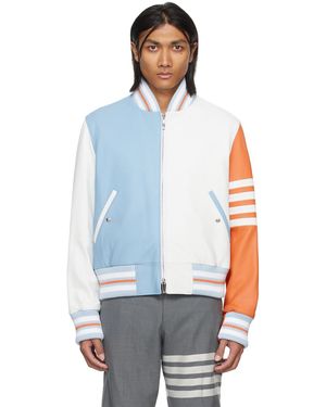 Thom Browne Multicolour Panelled Leather Jacket - Blue