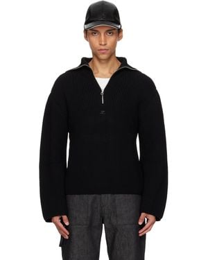 Courreges Pull Camionneur Noir En Tricot Côtelé De Laine