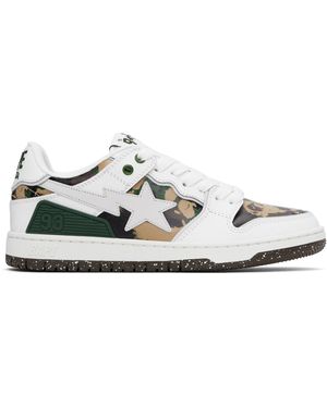 A Bathing Ape Baskets Sk8 #2 M1 Blanc Et Kaki À Logos Et À Étoiles Emblématiques - Noir