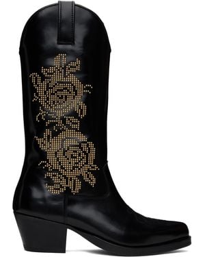 Ernest W. Baker Rose Studded High Western Boots - Black