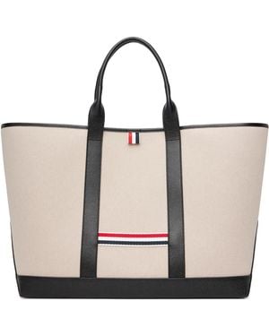 Thom Browne Salt & Pepper Cotton Canvas Oversized Tool Tote - Black
