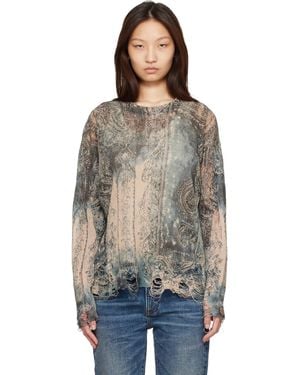 R13 Pull Boyfriend Bleu Et À Motif Imprimé - Gris