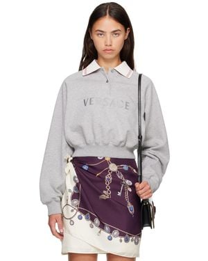 Versace Pull Molletonné Gris À Motif Greca Et À Logo