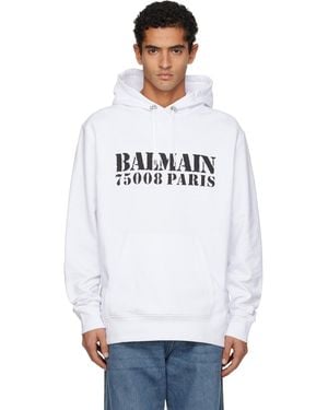Balmain Stamp Printed Hoodie - White