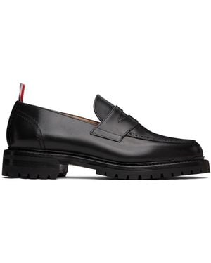 【関税込み】Thom Browne ブラック シアリング ペニーローファー Vitello Calf Leather Varsity Penny Loafer | Thom Browne