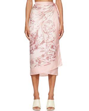 Ferragamo Voyage Print Silk Midi Skirt - Pink