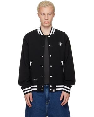 Aape By A Bathing Ape 'Aapenow' Moonface Varsity Jacket - Black