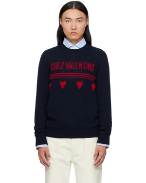 Valentino ネイビー 'Chez ウール セーター - ブルー