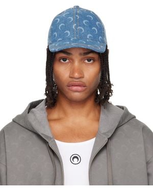 Marine Serre Casquette De Baseball Bleue En Denim À Logos De Lune Imprimés Au Laser