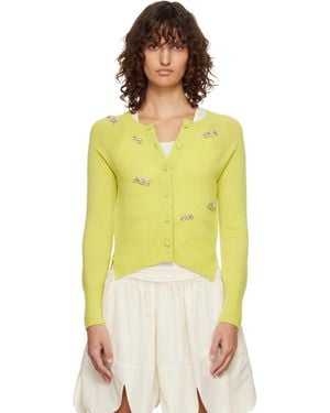 Simone Rocha Turbo Embellished Relaxed Cashmere Cardigan - Yellow