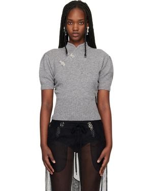 Simone Rocha Embellished Mandarin Collar Cashmere Sweater - Black
