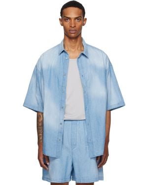 Acne Studios Button-Up Logo Stamp Shirt - Blue