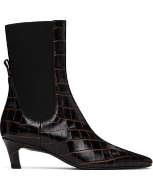TOTEME Croco-Embossed Mid-Heel Boots - Black