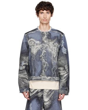 CAMPERLAB Distorted Print Distressed Denim Jacket - Blue