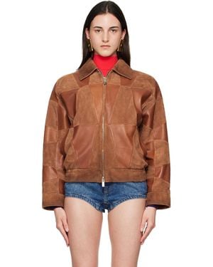 Versace Tan Blouson Leather Jacket - Brown