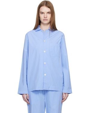 Tekla Poplin Long-Sleeved Pyjama Shirt - Blue