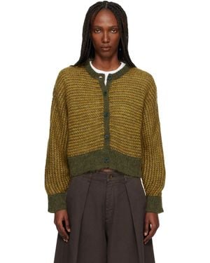 YMC Cardigan Disorder Jaune Et Kaki - Vert