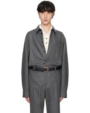 メンズ Bottega Veneta ウール サトル シェブロン シャツ グレー