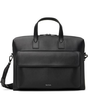 Paul Smith ブラック Folio ストローグレイン エンボスレザー ブリーフケース