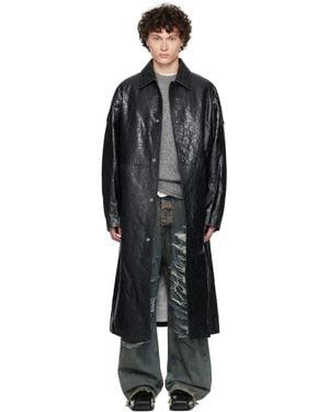 424 Light Trench Leather Coat - Black