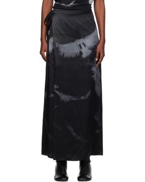 Ann Demeulemeester ブラック＆グレー Oku Printed ラップ マキシスカート