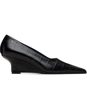 TOTEME Sharp Croco-Embossed Wedge Heels - Black