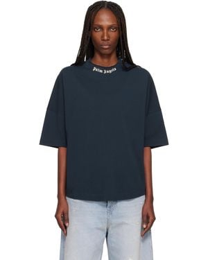 Palm Angels ネイビー カーブドロゴ カラー オーバーサイズ Tシャツ - ブルー