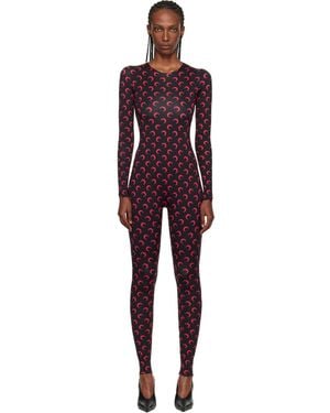 Marine Serre Moon Printed Jersey Ls Jumpsuit - Black