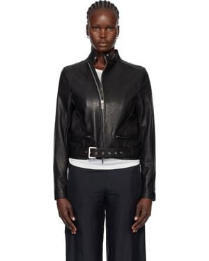 Ann Demeulemeester Ikra Fitted Leather Biker Jacket - Black