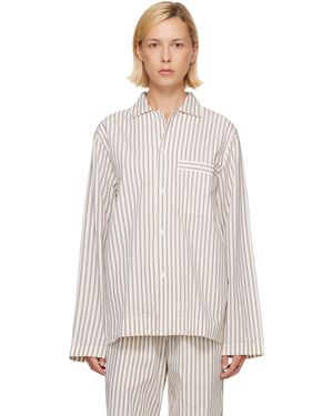 Tekla Chemise De Pyjama À Manches Longues Blanc Cassé Et Brun En Popeline