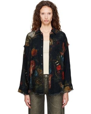R13 Reversible Shredded Seam Drop Neck Shirt - Black
