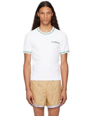 CASABLANCA ホワイト リブ エフェクト Tシャツ