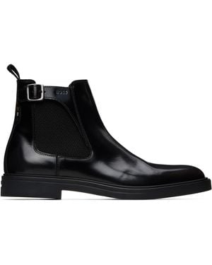 BOSS Buckle Leather Chelsea Boots - Black
