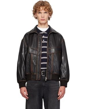 DUNST Stand Collared Leather Jacket - Black