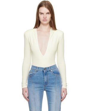 Mugler Off- Hooded V-Neck Bodysuit - Blue