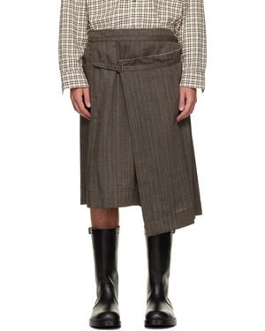 Dries Van Noten Taupe Pleated Wool Kilt - Gray
