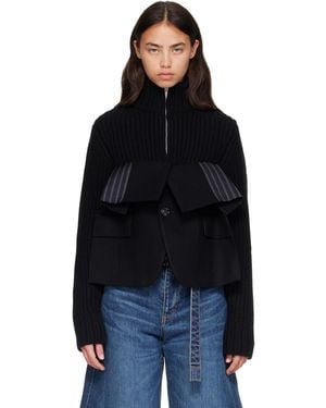 Sacai Wool Melton X Wool Knit Blouson Jacket - Black