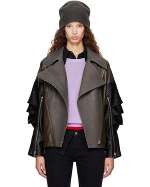The Attico Kylie Leather Bomber Jacket - Black