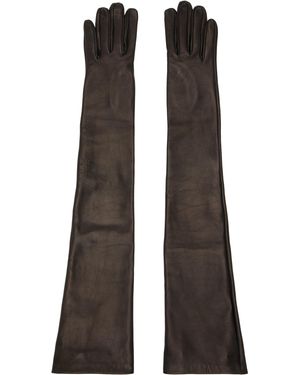 Mugler Gants Longs Noirs En Cuir - Gris