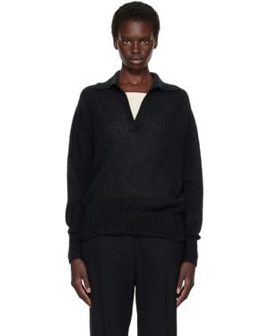 Tom Ford Ultrasoft Cashmere Silk Oversized Open Collar Polo - Black