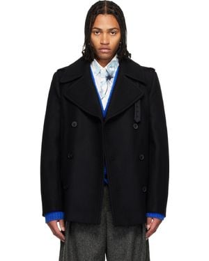 Dries Van Noten ブラック メルトン ピーコート - ブルー