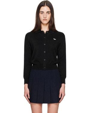 Maison Kitsuné Profile Fox Merino Relaxed Polo Cardigan - Black
