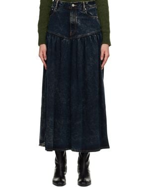 Ganni Washed Denim Midi Skirt - Blue