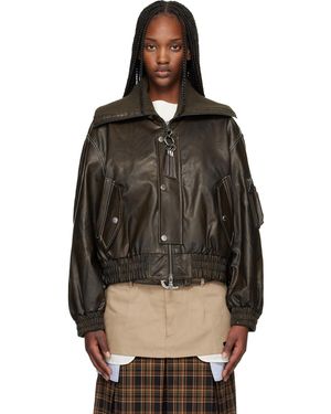 ANDERSSON BELL Blouson Aviateur Ma-1 Brun En Cuir Synthétique À Col En Tricot - Noir