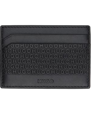 HUGO Logo-Pattern Leather Card Holder - Black